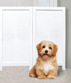 The Wooden Town Foldable 4-Panel Indoor Pet Gate, Freestanding Wooden Dog Gate for Doorways & Hallways, Antique White, 56" W x 28" H