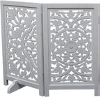 The Wooden Town Foldable 3-Panel Wooden Dog Gate with Circle Design, Freestanding Indoor Pet Barrier for Doorways & Stairs, White Antique, 48" Wide