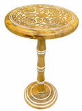 Alpha Living Wooden Round Floral Inlay Accent Side Table
