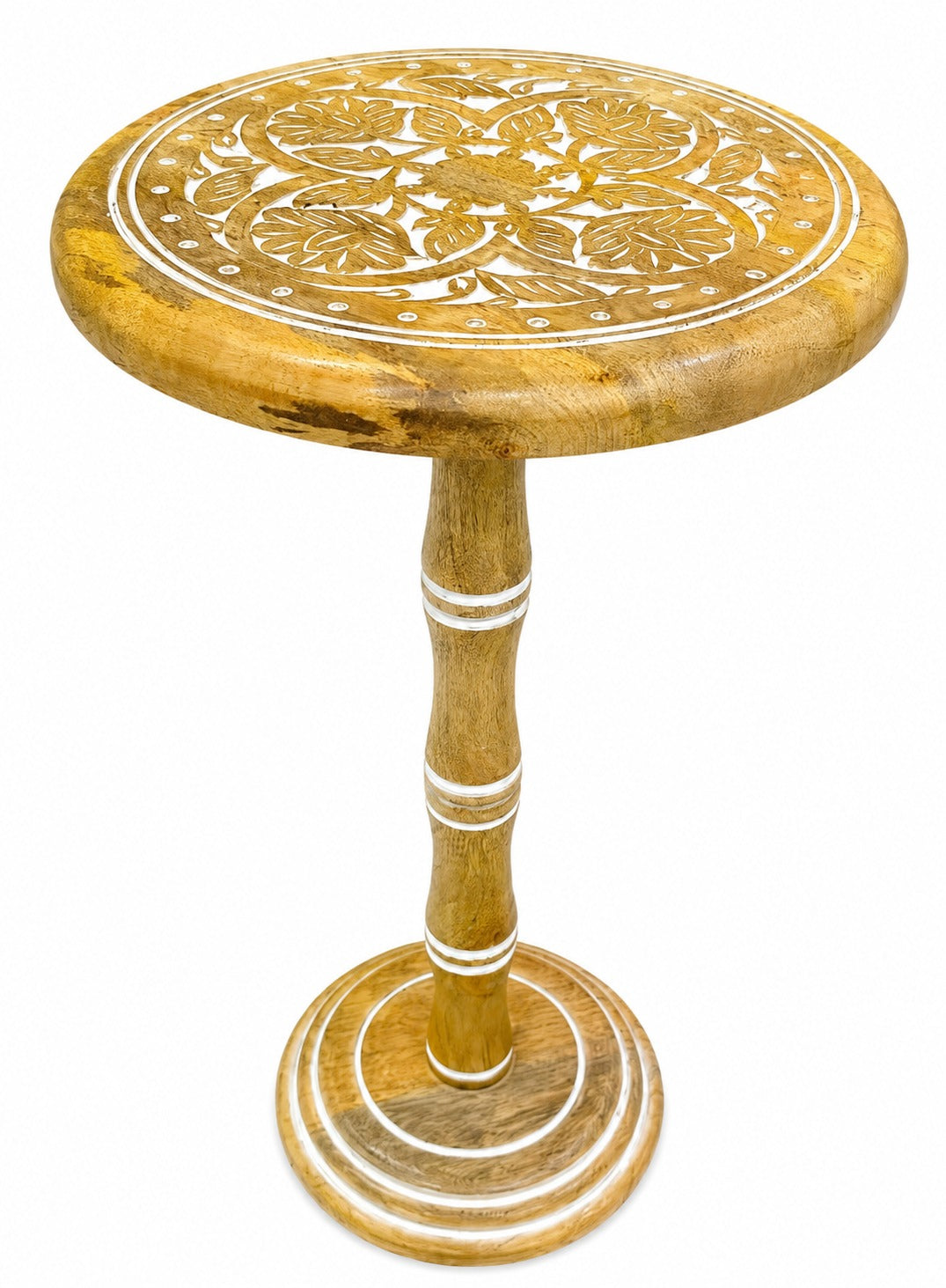 Alpha Living Wooden Round Floral Inlay Accent Side Table