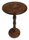 Alpha Living Carved Wooden Round Pedestal Accent Table