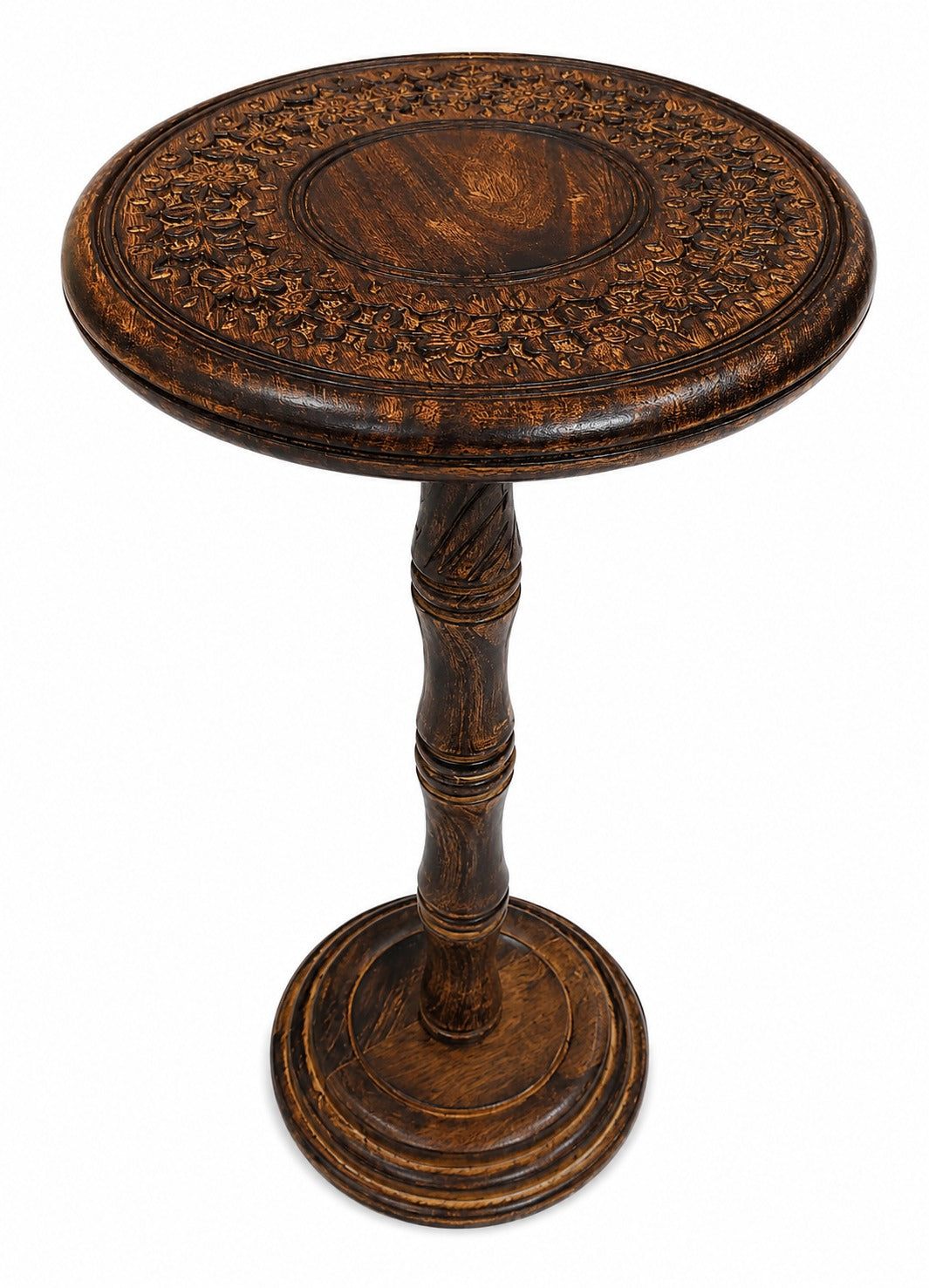 Alpha Living Carved Wooden Round Pedestal Accent Table