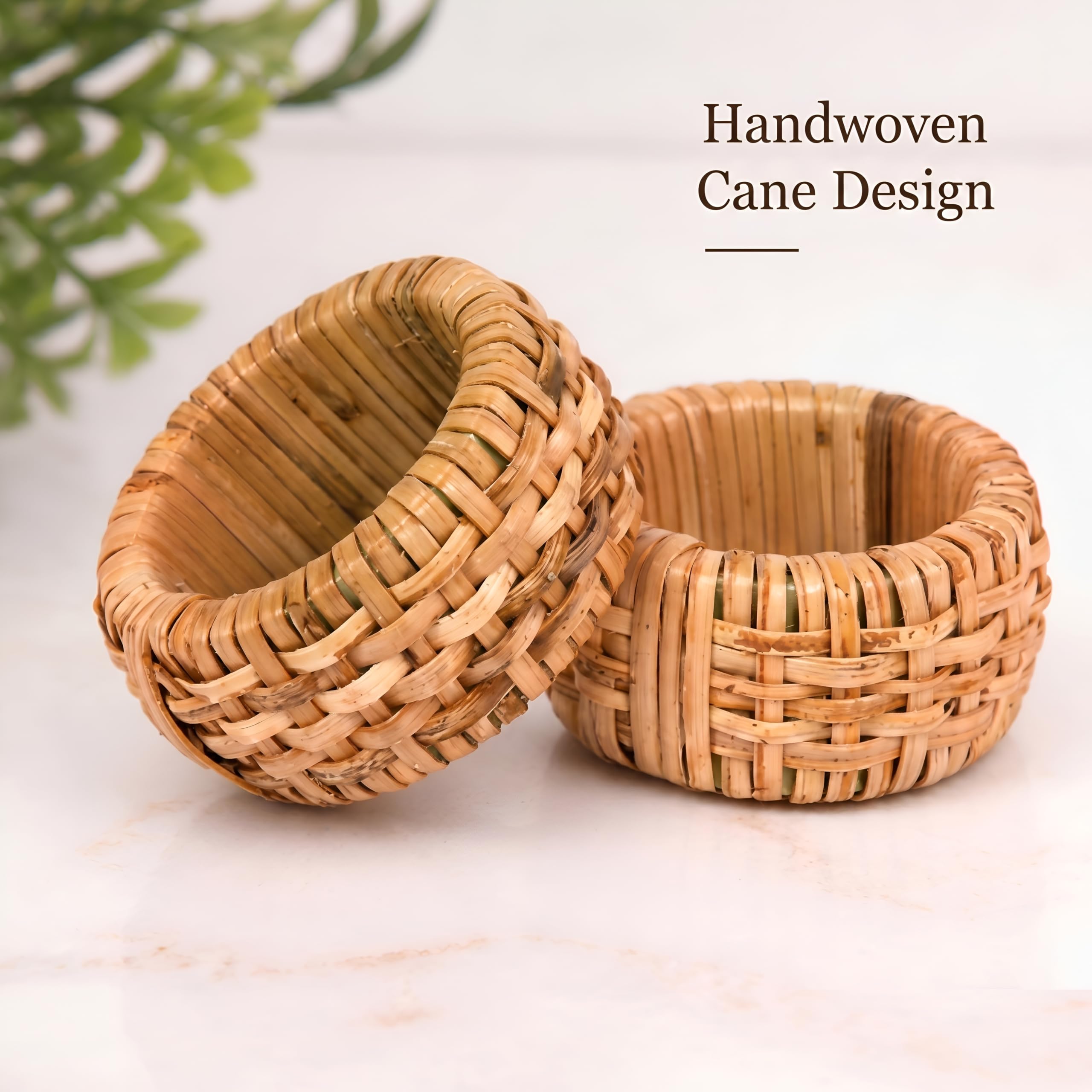 Woven Cane Napkin Rings for Table Settings,Textured Cane Napkin Holder Set of 6, Boho Chic Dining Beach House Decor & Chic Dining Accessory (Brown) - ALPHA Living HOME