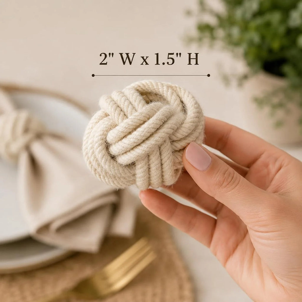 Artisan Handcrafted Cotton Napkin Rings Set of 50, Rustic Farmhouse Coastal Table Decor, Beach House Dining, Bohemian Linen Holder for Dinner Parties & Everyday Use (Off White) - ALPHA Living HOME