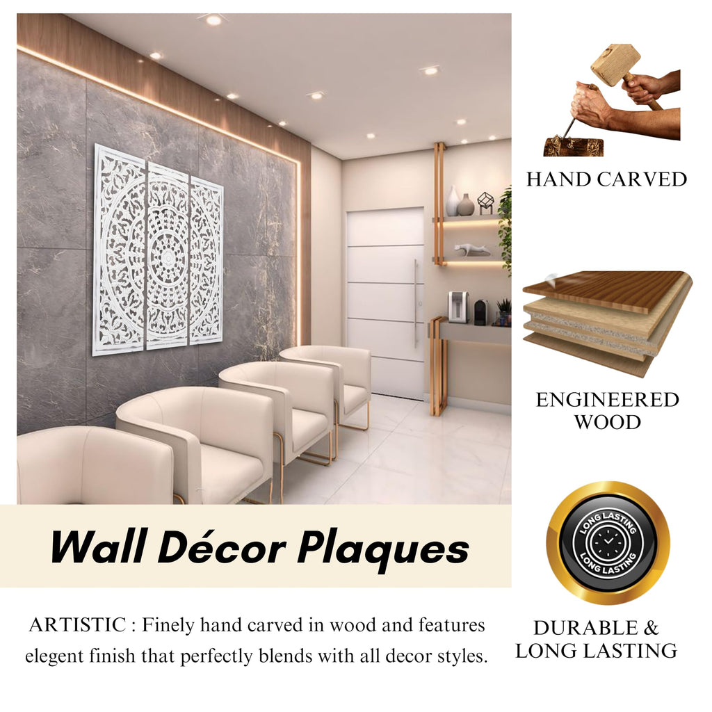 The Wooden Town Wall Panels Hanging Plaque – 36" x 12" White Antique