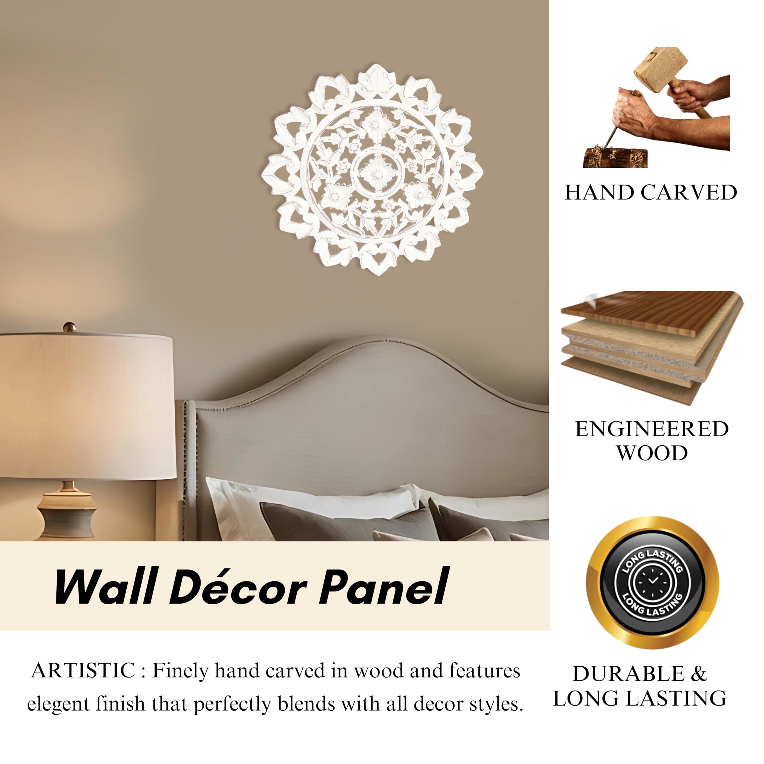 Rustic Wooden Wall Panels – White Antique Finish (12”×12”)