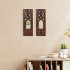 Jharokha Wooden Wall Panels with Mirror – Set of 2 (12”×4”)