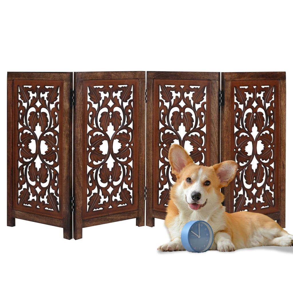 Wooden Town 4-Panel Foldable Dog Gate – 56" W x 28" H
