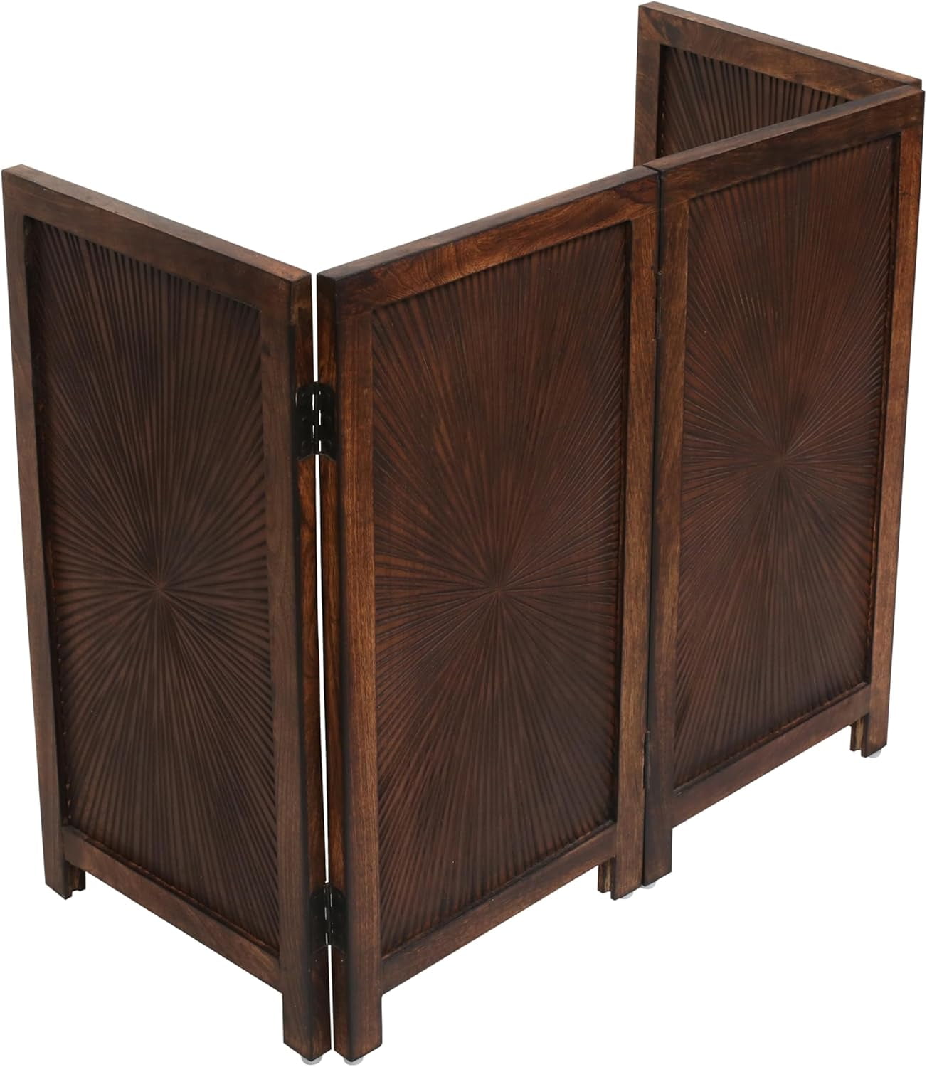 The Wooden Town Foldable Indoor Pet Gate, Free-Standing 4-Panel Dog Barrier, Hand-Carved Solid Wood & MDF, Burnt Finish, 56" W x 28" H