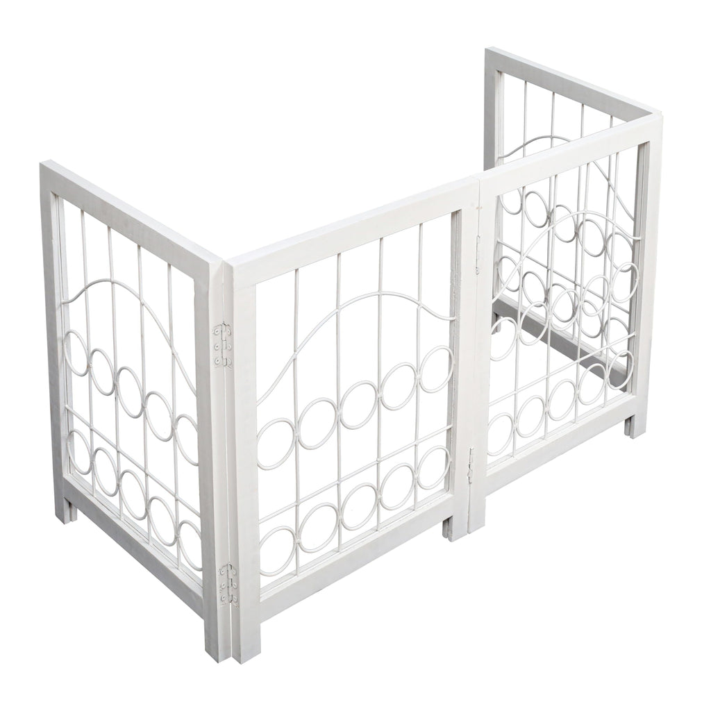 The Wooden Town Foldable Indoor Dog Gate, 4-Panel Freestanding Pet Gate with Decorative Circle Design, Portable Safety Barrier, 72" W x 18" H