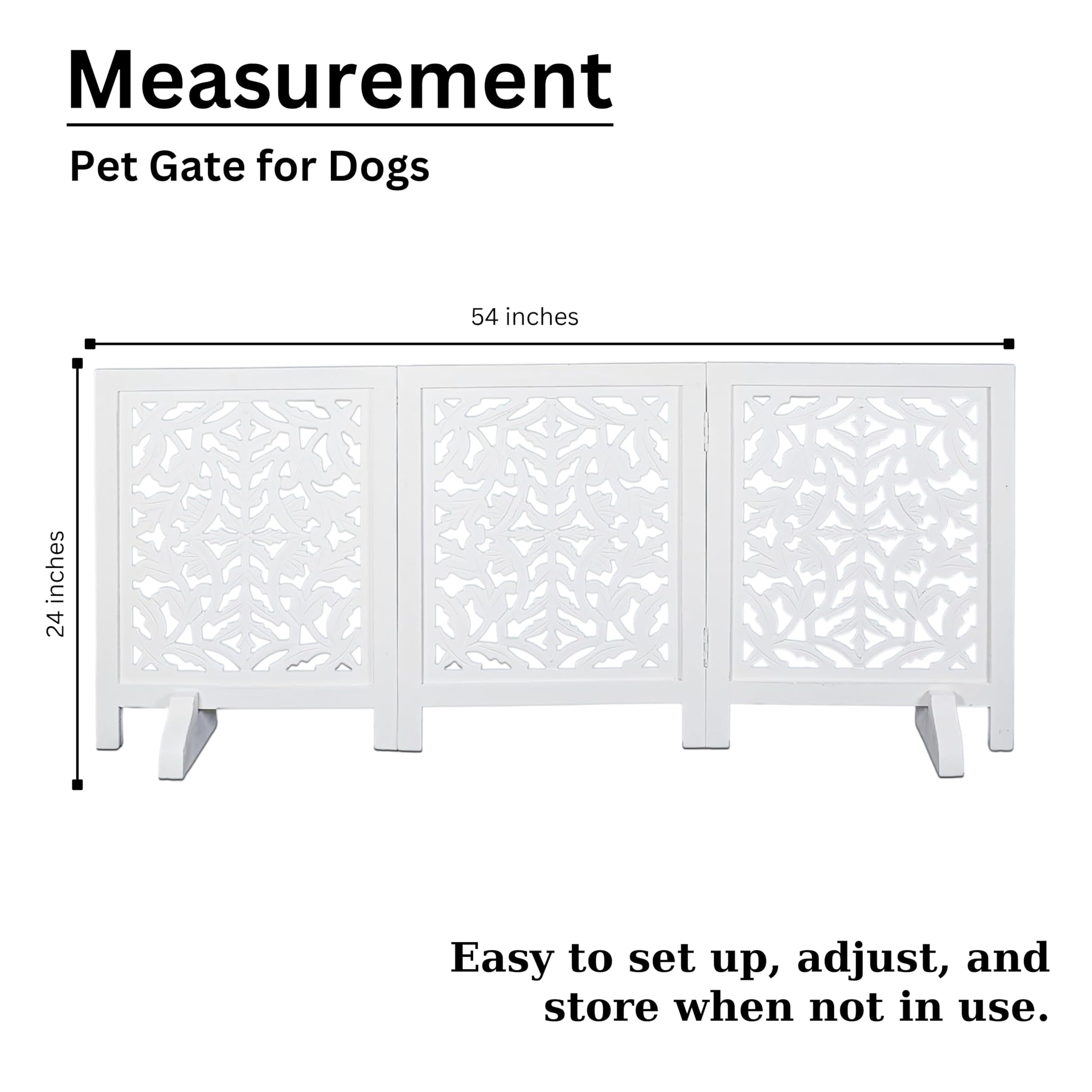 The Wooden Town Foldable Wooden Pet Gate, Freestanding Indoor Dog Gate for Doorways & Stairs, 54" Wide x 24" High, Solid Wood, Fully Assembled
