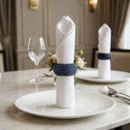Artisan Cane Napkin Rings Set of 12, Earthy Woven Dinner Napkin Holders, Natural Bohemian Farmhouse Table Accessory for Dinner Parties & Everyday Use (Blue) - ALPHA Living HOME
