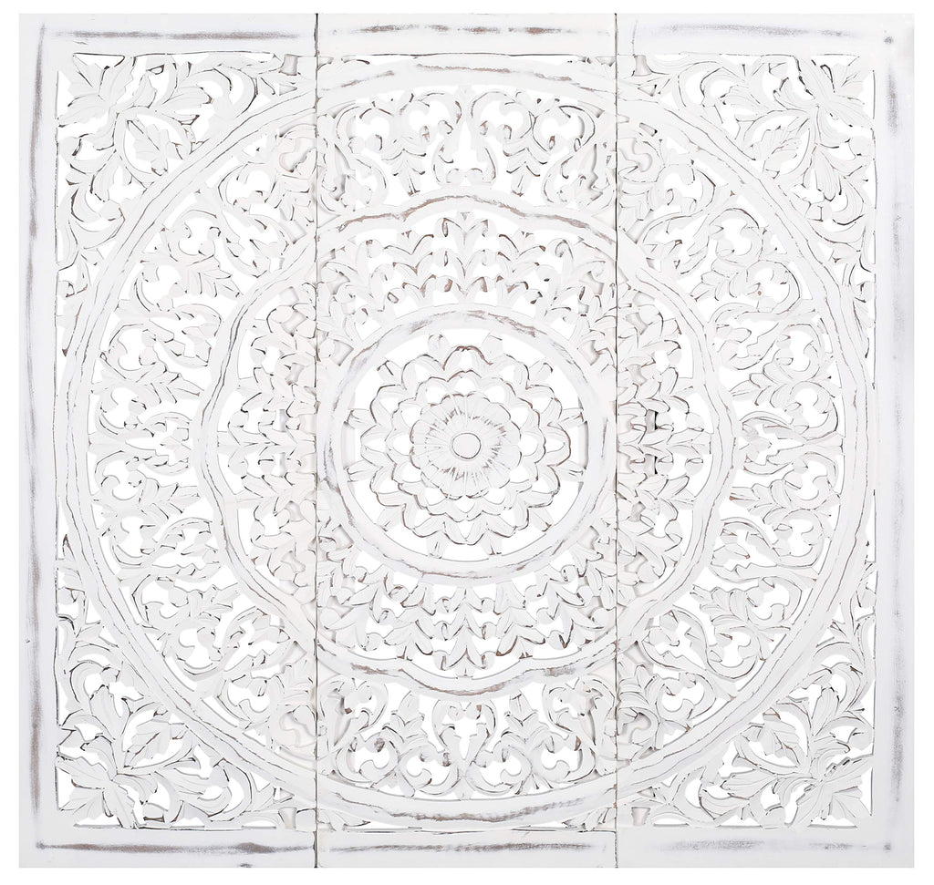The Wooden Town Wall Panels Hanging Plaque – 36" x 12" White Antique