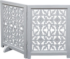 The Wooden Town Foldable 3-Panel Wooden Dog Gate with Flower Design, Freestanding Indoor Pet Barrier, White Antique, 54" Wide