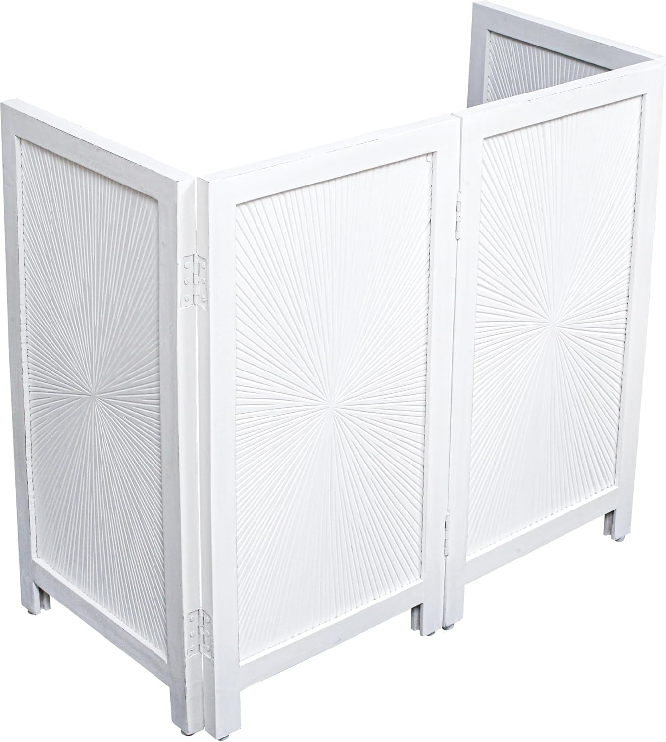 The Wooden Town Foldable 4-Panel Indoor Pet Gate, Freestanding Wooden Dog Gate for Doorways & Hallways, Antique White, 56" W x 28" H