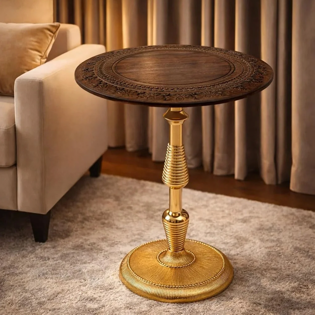 Aluminum Brown Round 18x21 Handcrafted Home Accent End Table