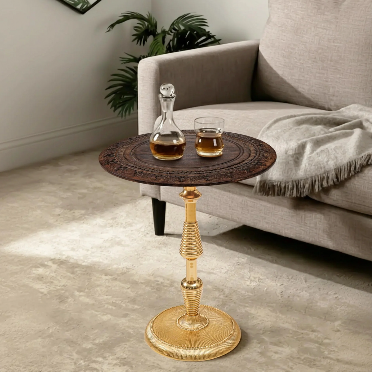 Aluminum Brown Round 18x21 Handcrafted Home Accent End Table
