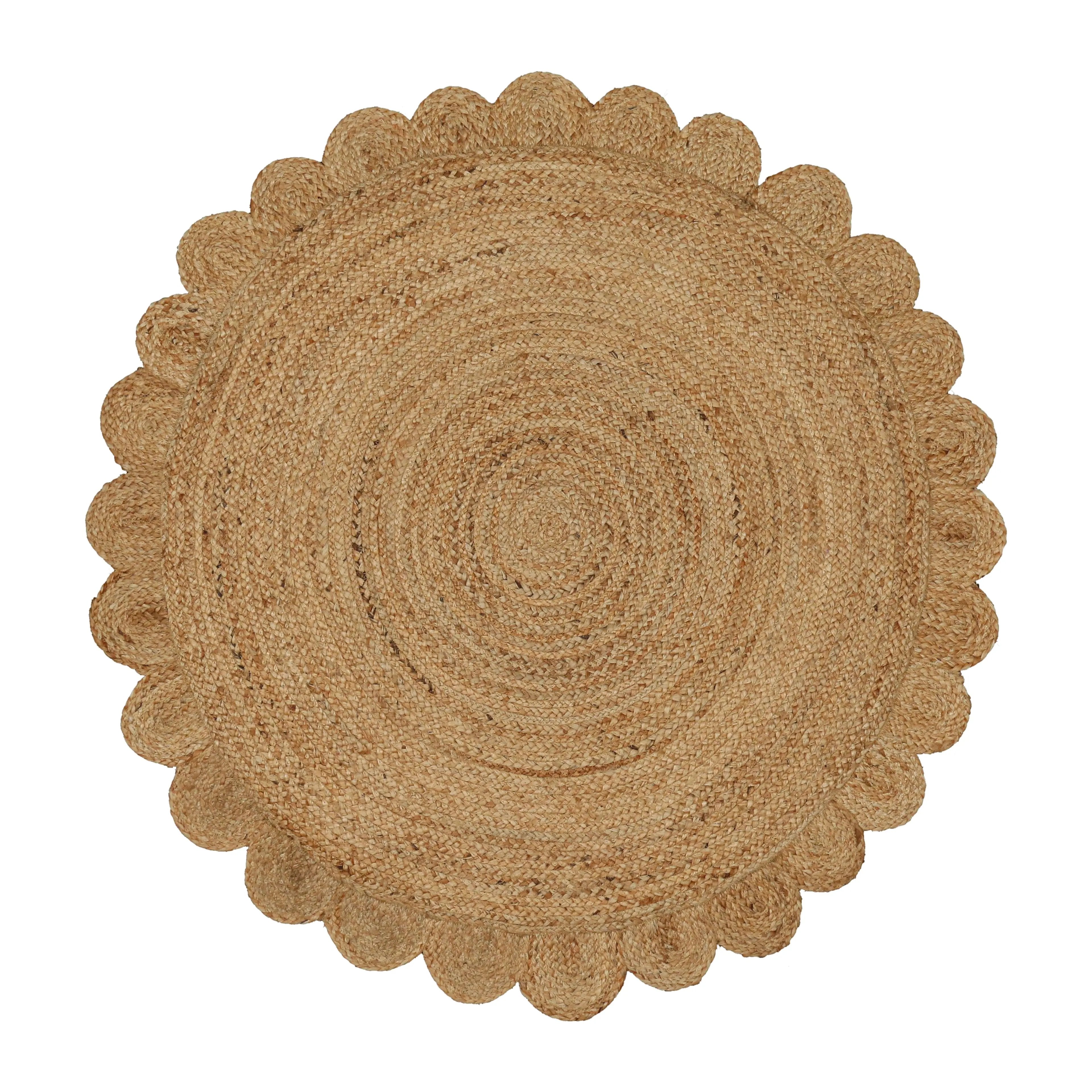Hand Woven Jute Braided Rug, 4 Feet Round, Natural, Reversible Boho Entry Area Rug for Kitchen, Living Room, Farmhouse Indoor Outdoor Decorative Floor Rug