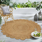 Hand Woven Jute Braided Rug, 4 Feet Round, Natural, Reversible Boho Entry Area Rug for Kitchen, Living Room, Farmhouse Indoor Outdoor Decorative Floor Rug