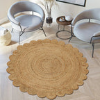 Hand Woven Jute Braided Rug, 4 Feet Round, Natural, Reversible Boho Entry Area Rug for Kitchen, Living Room, Farmhouse Indoor Outdoor Decorative Floor Rug