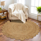 Hand Woven Jute Braided Rug, 4 Feet Round, Natural, Reversible Boho Entry Area Rug for Kitchen, Living Room, Farmhouse Indoor Outdoor Decorative Floor Rug