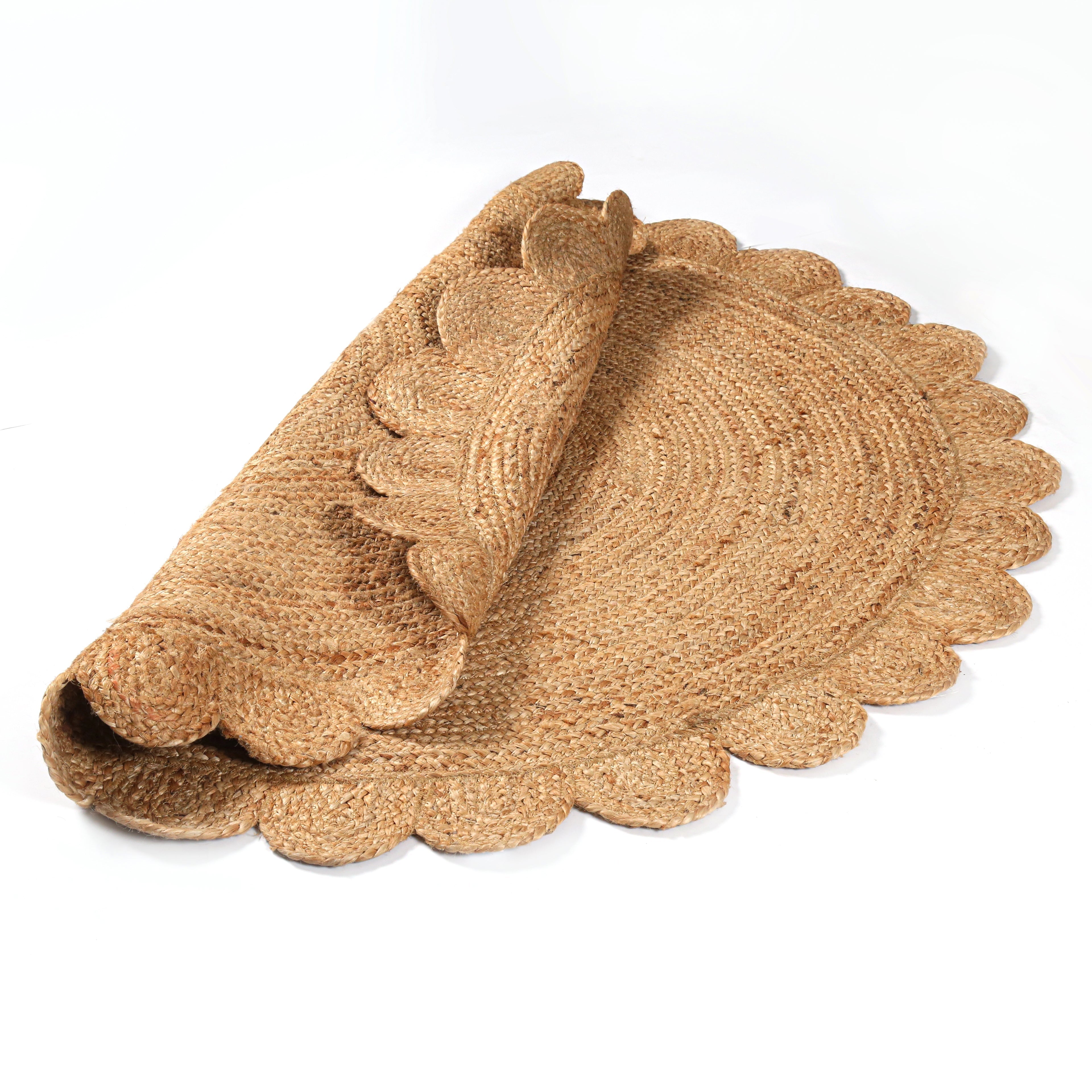 Hand Woven Jute Braided Rug, 4 Feet Round, Natural, Reversible Boho Entry Area Rug for Kitchen, Living Room, Farmhouse Indoor Outdoor Decorative Floor Rug