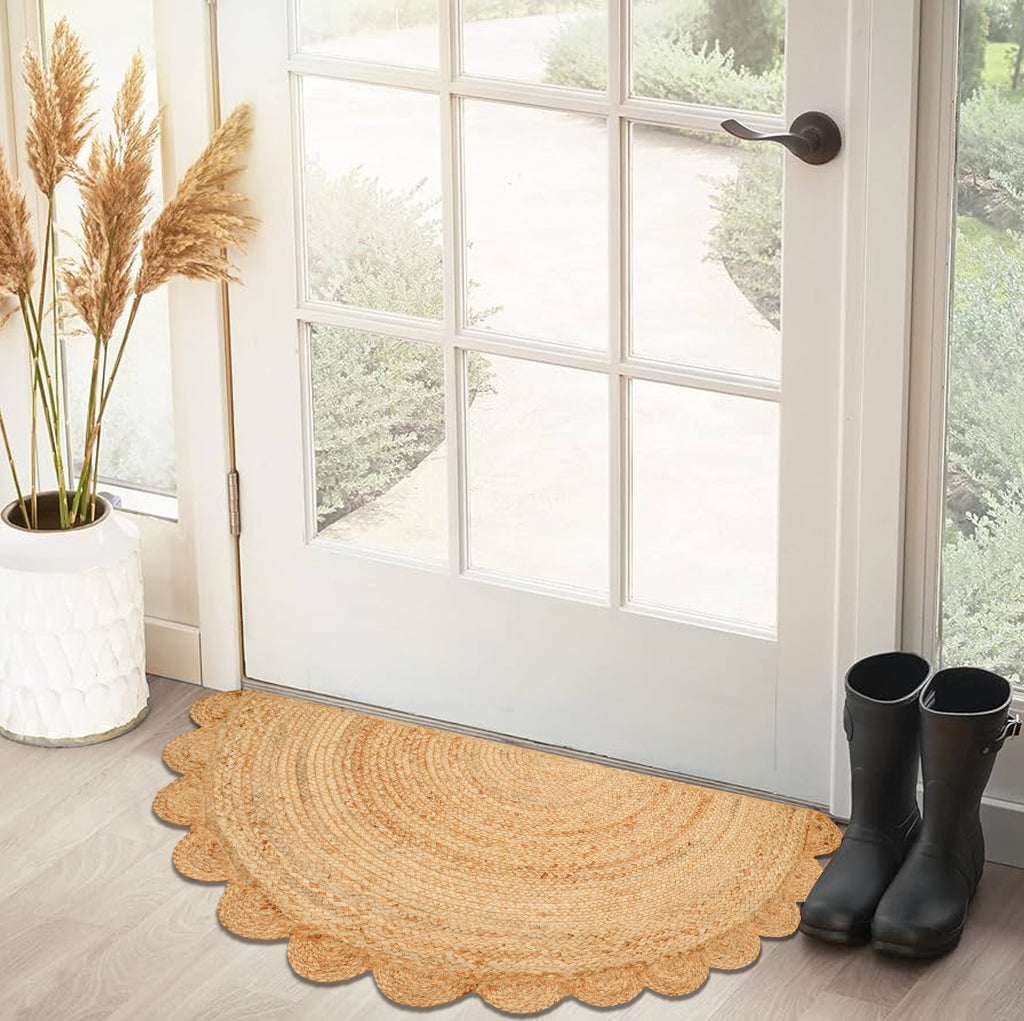 Hand Woven Jute Braided Rug, 22X36 Inches, Natural, Reversible Boho Entry Area Rug for Kitchen, Living Room, Farmhouse Indoor Outdoor Decorative Floor Rug