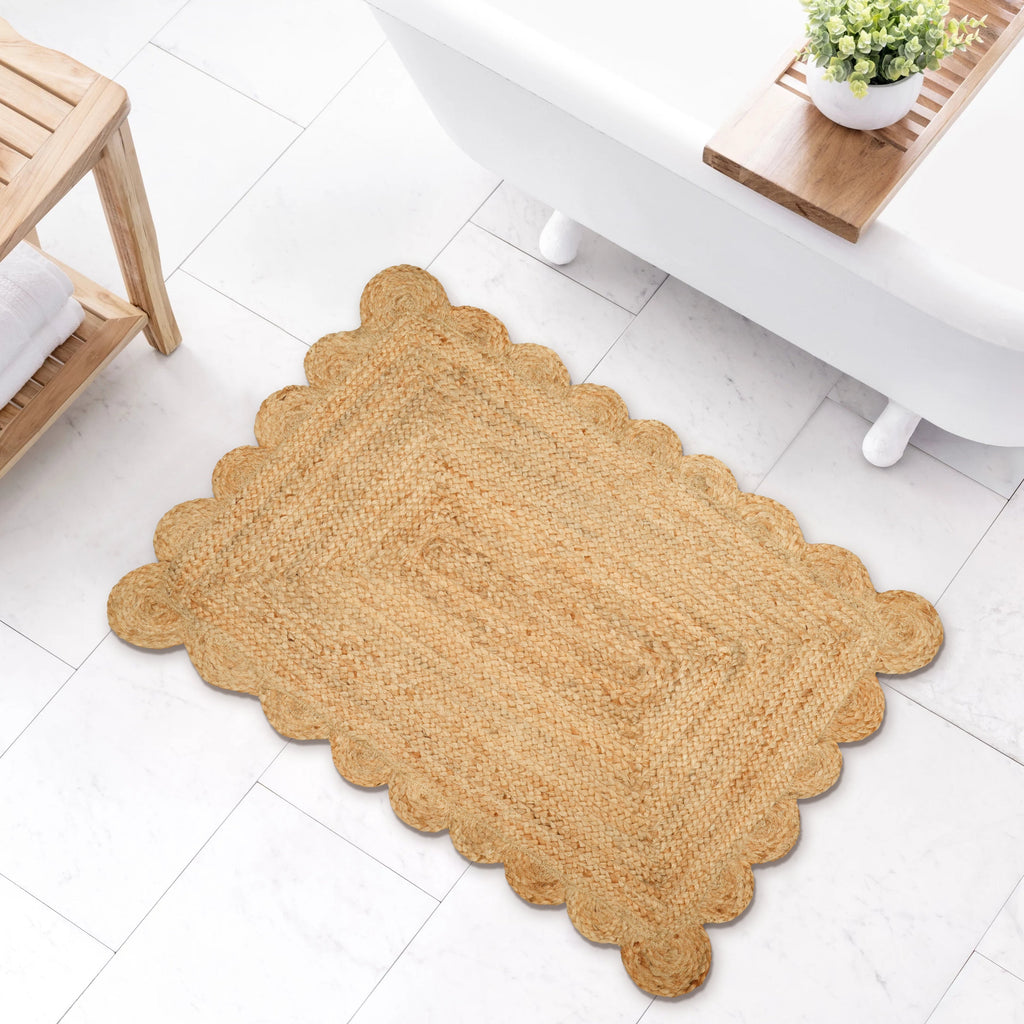 Hand Woven Jute Braided Rug, 2X3 Feet, Natural, Reversible Boho Entry Area Rug for Kitchen, Living Room, Farmhouse Indoor Outdoor Decorative Floor Rug