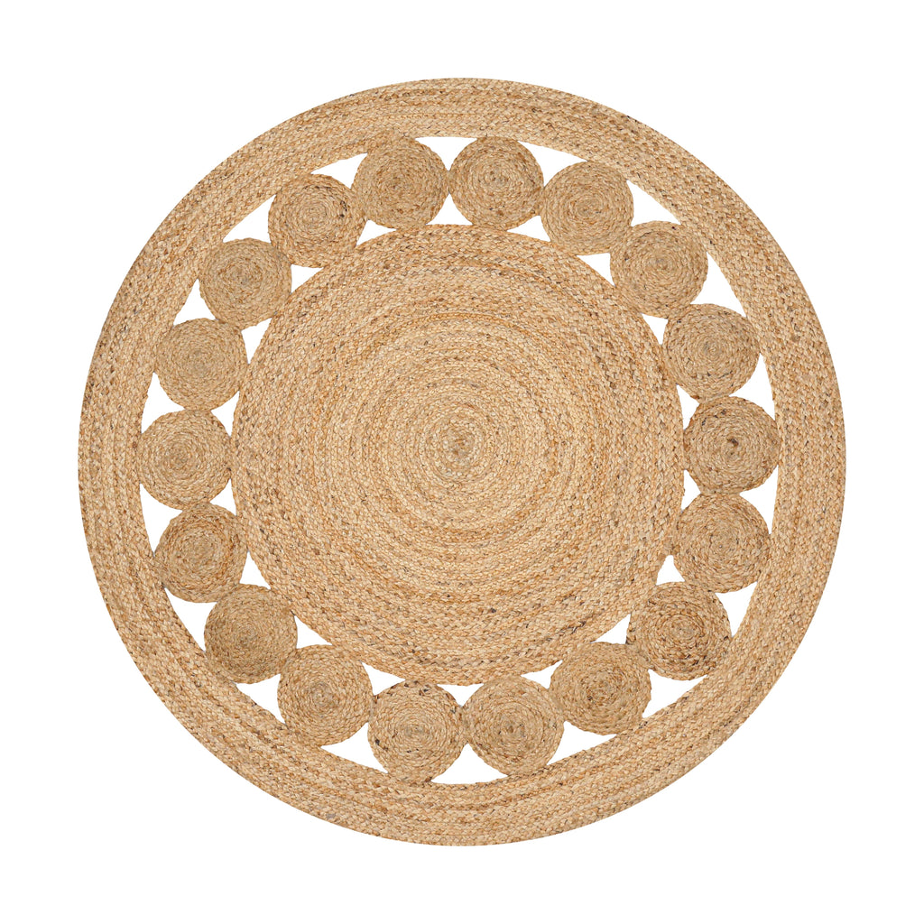 Jute Area Rug Handwoven, 3 Feet Round, Natural, Rustic Vintage Braided Reversible Jute Rug, Eco Friendly Rug for Farmhouse, Bedroom, Kitchen, Living Room