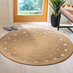 Jute Area Rug Handwoven, 5 Feet Round, Natural, Rustic Vintage Braided Reversible Jute Rug, Eco Friendly Rug for Farmhouse, Bedroom, Kitchen, Living Room