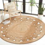 Jute Area Rug Handwoven, 4 Feet Round, Natural, Rustic Vintage Braided Reversible Jute Rug, Eco Friendly Rug for Farmhouse, Bedroom, Kitchen, Living Room