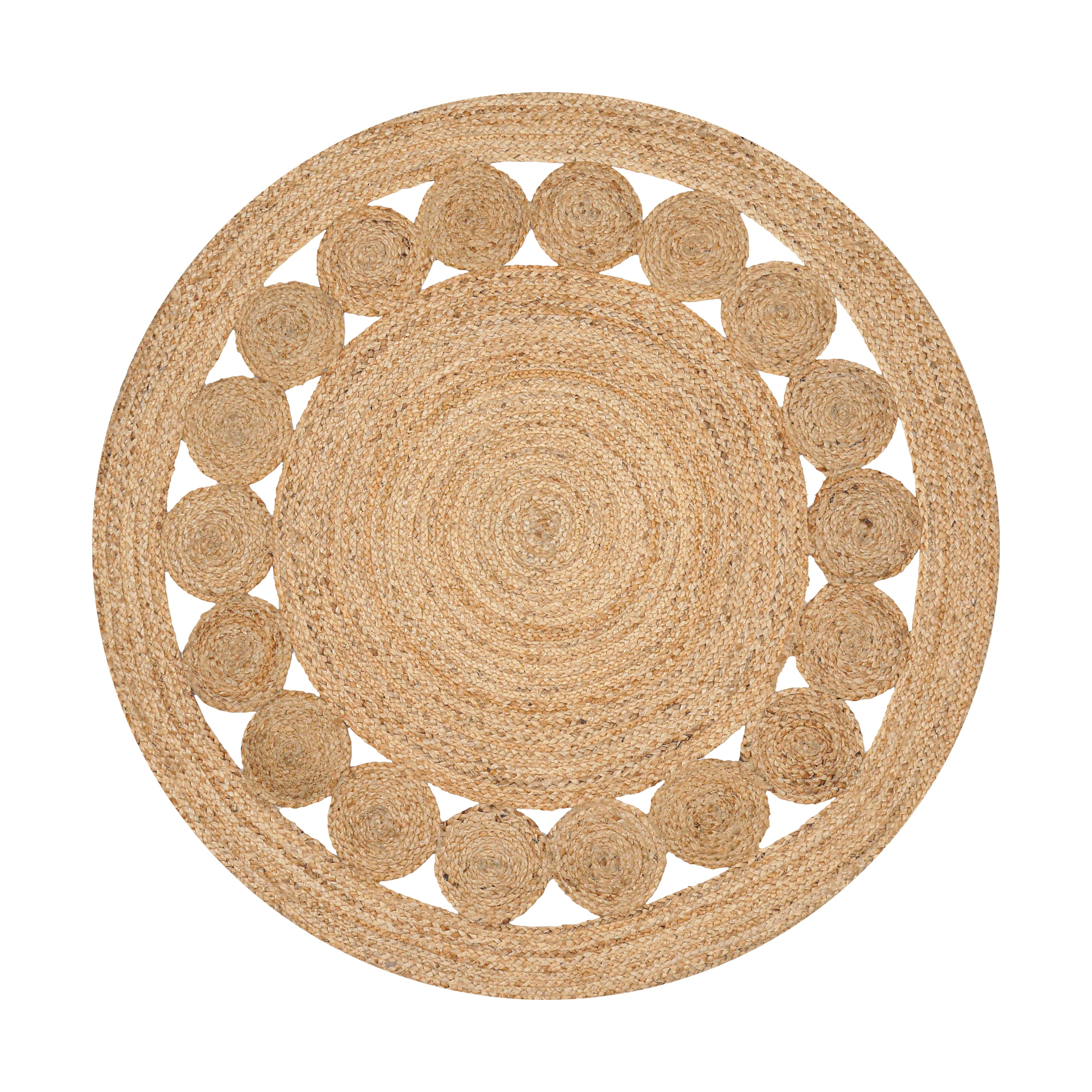 Jute Area Rug Handwoven, 4 Feet Round, Natural, Rustic Vintage Braided Reversible Jute Rug, Eco Friendly Rug for Farmhouse, Bedroom, Kitchen, Living Room