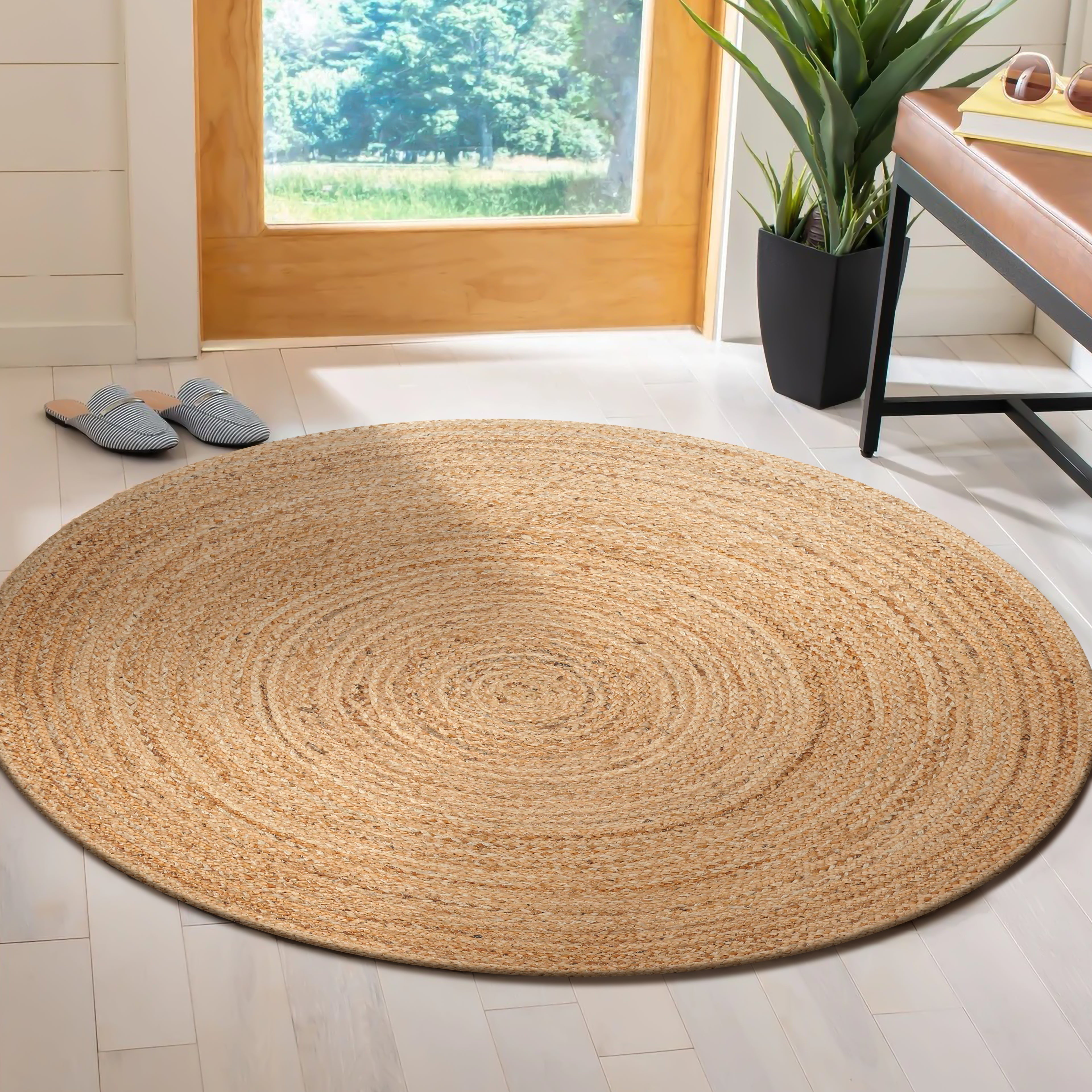 100% Jute Braided Placemats, 4 Feet Round, Natural, Reversible Farmhouse Vintage Jute Placemats for Dining Table, Perfect for Indoor Outdoor
