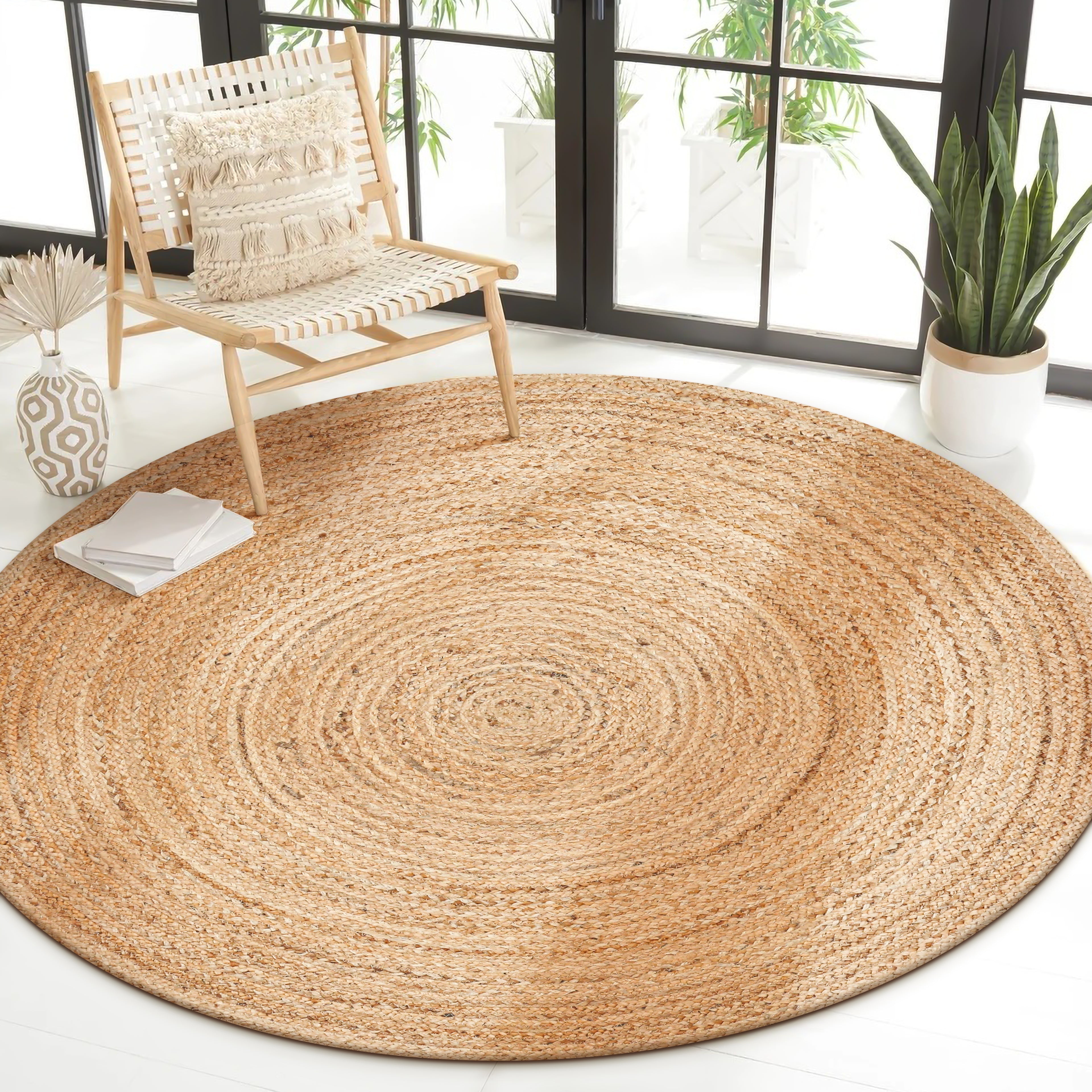 100% Jute Braided Placemats, 4 Feet Round, Natural, Reversible Farmhouse Vintage Jute Placemats for Dining Table, Perfect for Indoor Outdoor
