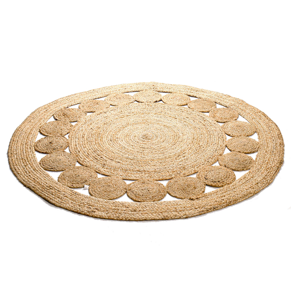 Jute Area Rug Handwoven, 4 Feet Round, Natural, Rustic Vintage Braided Reversible Jute Rug, Eco Friendly Rug for Farmhouse, Bedroom, Kitchen, Living Room