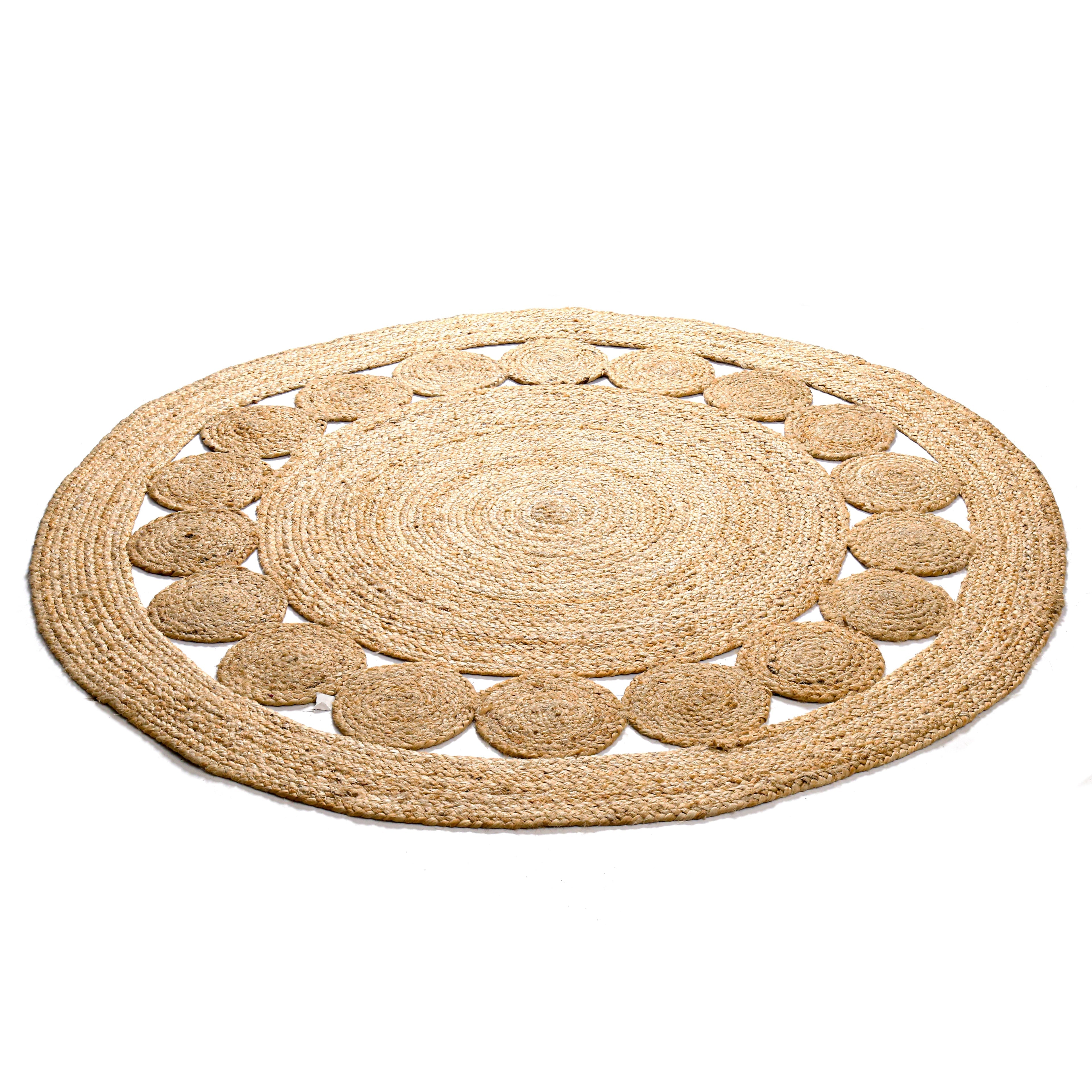 Jute Area Rug Handwoven, 4 Feet Round, Natural, Rustic Vintage Braided Reversible Jute Rug, Eco Friendly Rug for Farmhouse, Bedroom, Kitchen, Living Room