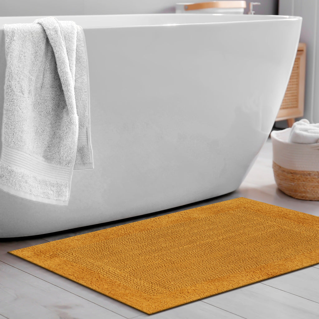 Savi Home Bath Mat Rug, 17X24 Inches, Mustard, 100% Pure Cotton, Super Soft Bath Rugs, Plush & Absorbent, Hand Tufted Heavy Weight Construction, Full Reversible Step Out Rug