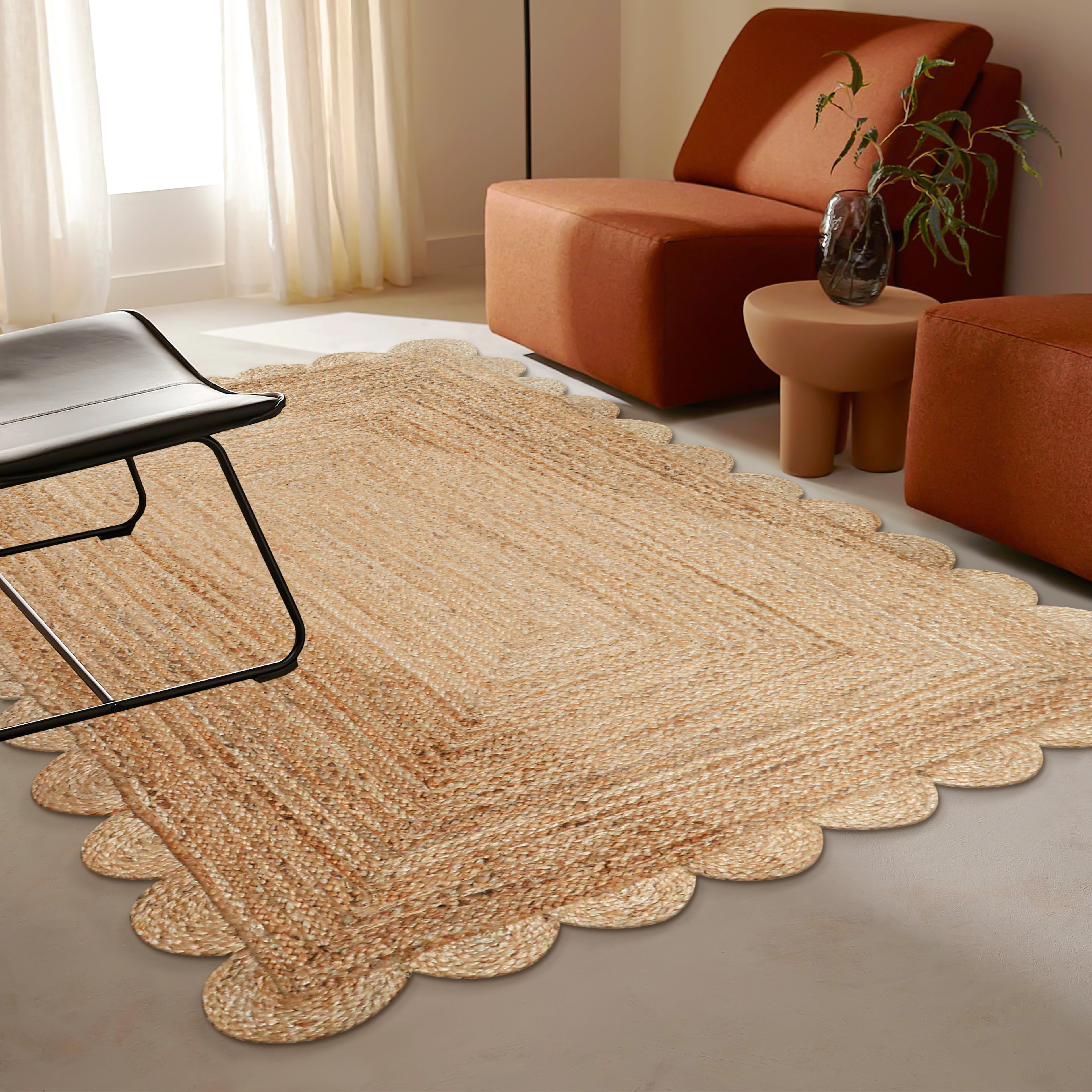 Hand Woven Jute Braided Rug, 4X6 Feet, Natural, Reversible Boho Entry Area Rug for Kitchen, Living Room, Farmhouse Indoor Outdoor Decorative Floor Rug