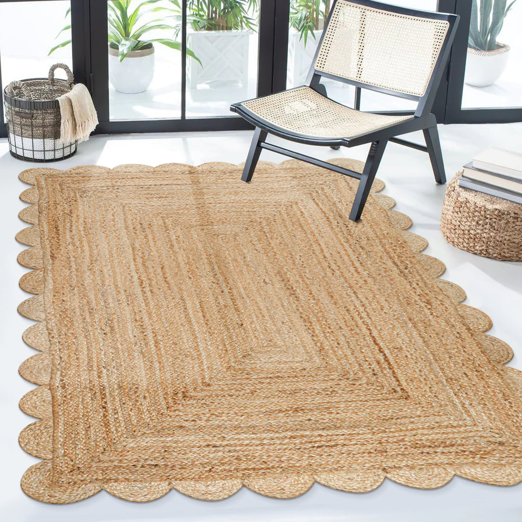 Hand Woven Jute Braided Rug, 4X6 Feet, Natural, Reversible Boho Entry Area Rug for Kitchen, Living Room, Farmhouse Indoor Outdoor Decorative Floor Rug