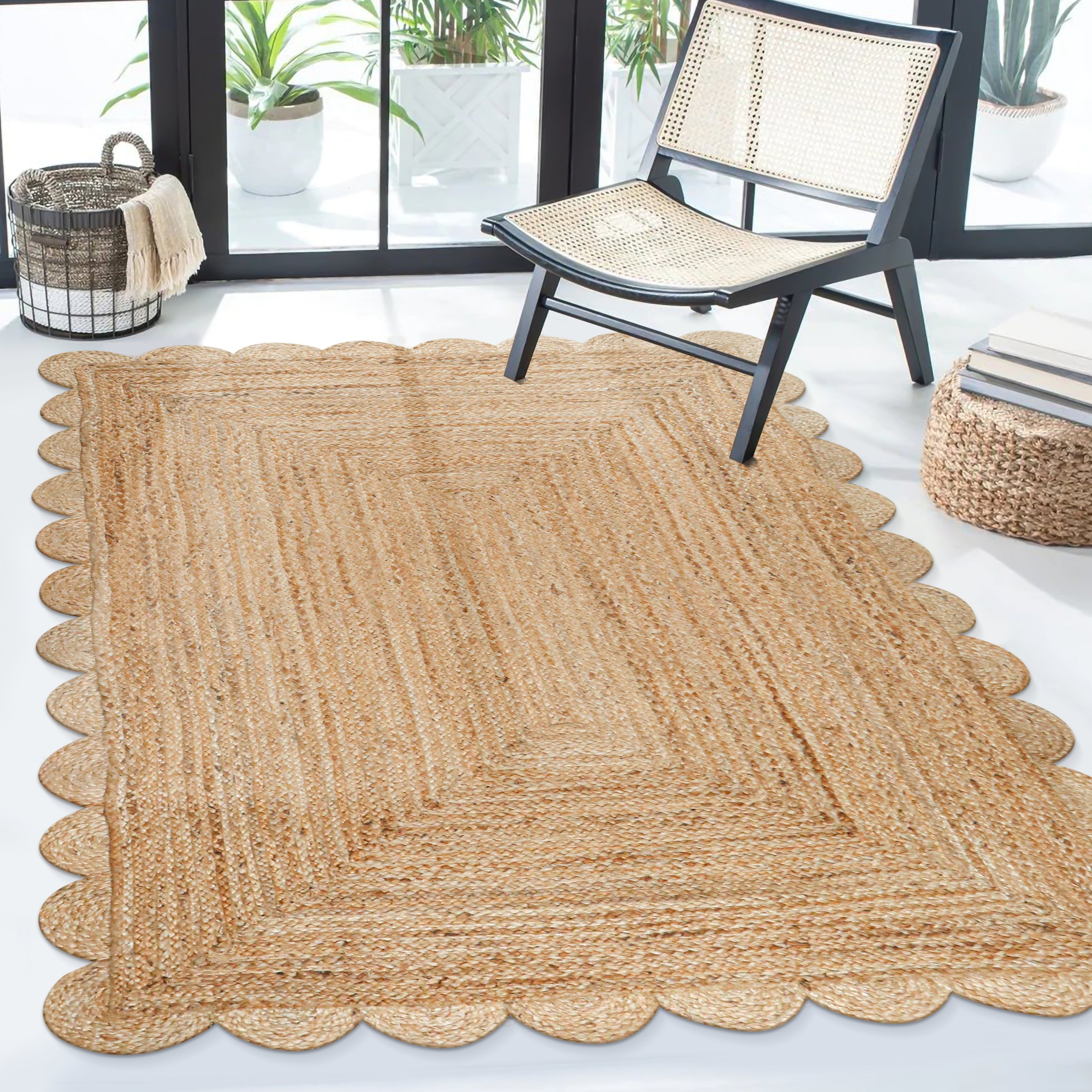 Hand Woven Jute Braided Rug, 4X6 Feet, Natural, Reversible Boho Entry Area Rug for Kitchen, Living Room, Farmhouse Indoor Outdoor Decorative Floor Rug