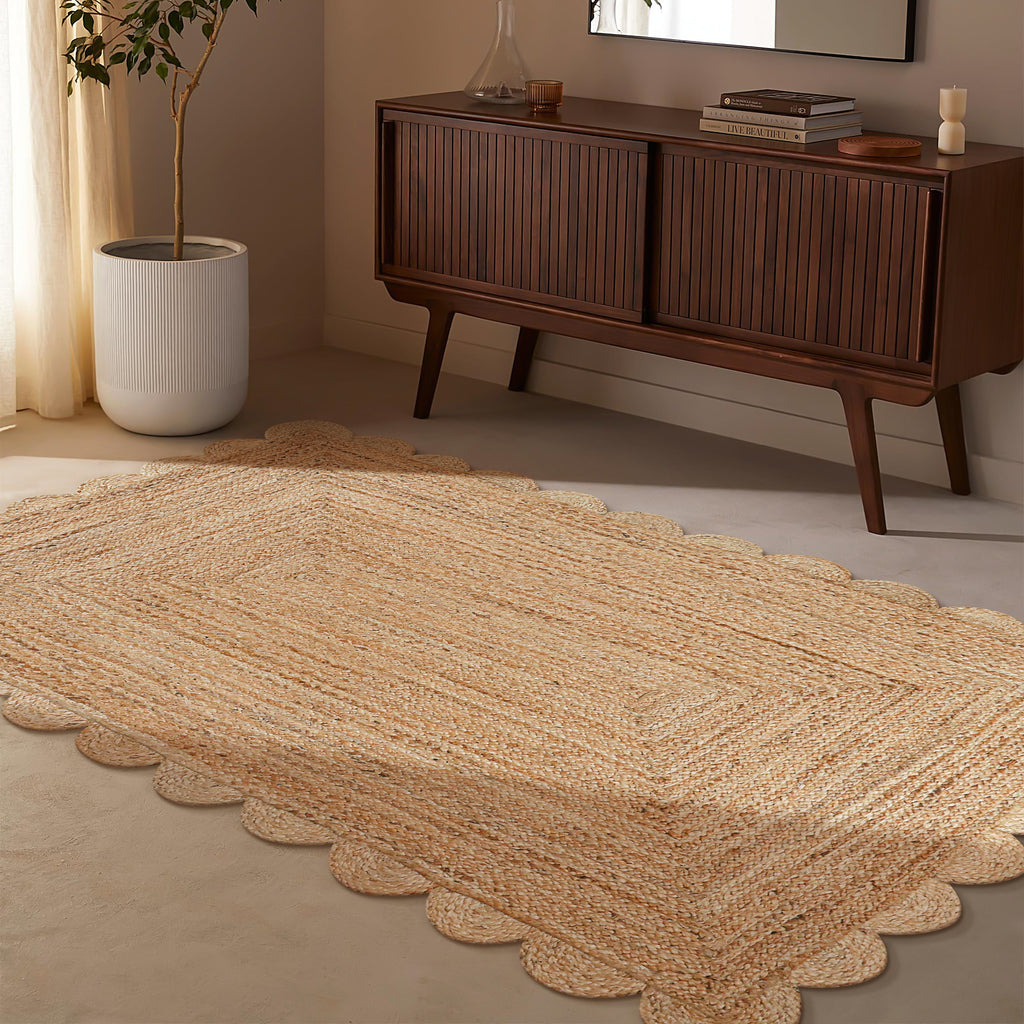 Hand Woven Jute Braided Rug, 4X6 Feet, Natural, Reversible Boho Entry Area Rug for Kitchen, Living Room, Farmhouse Indoor Outdoor Decorative Floor Rug