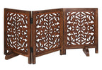 The Wooden Town Freestanding Dog Gate, Foldable 3-Panel Wooden Pet Gate, Hand-Carved Solid Wood & MDF, Burnt Finish, 54" W x 24" H