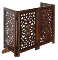 The Wooden Town Freestanding Dog Gate, Foldable 4-Panel Indoor Pet Gate, Hand-Carved Solid Wood & MDF, Burnt Finish, 56" W x 28" H