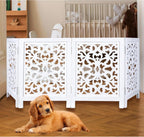 The Wooden Town Freestanding Dog Gate, Foldable 4-Panel Wooden Pet Gate for Doorways, Hallways & Stairs, Antique White, 72" W x 24" H