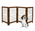 The Wooden Town Foldable Indoor Dog Gate, 4-Panel Freestanding Pet Gate with Arrow Pattern, Burnt Finish, 72" W x 18" H