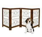 The Wooden Town Foldable Indoor Dog Gate, 4-Panel Freestanding Pet Gate with Arrow Pattern, Burnt Finish, 72" W x 18" H
