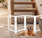 The Wooden Town Foldable Indoor Dog Gate, 4-Panel Freestanding Pet Gate with Arrow Pattern, White Finish, 72" W x 18" H