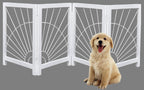 The Wooden Town Foldable Indoor Dog Gate, 4-Panel Freestanding Pet Gate with Sunshine Pattern, White Finish, 72" W x 18" H