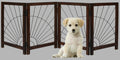 The Wooden Town Foldable Indoor Dog Gate, 4-Panel Freestanding Pet Gate with Sunshine Pattern, Burnt Finish, 72" W x 18" H