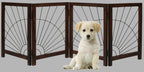 The Wooden Town Foldable Indoor Dog Gate, 4-Panel Freestanding Pet Gate with Sunshine Pattern, Burnt Finish, 72" W x 18" H
